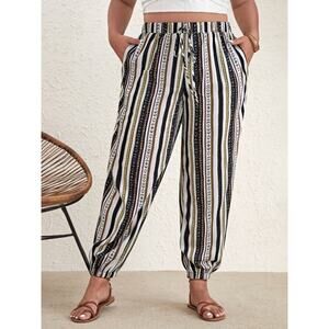 SHEIN VCAY Plus Geo Print Knot Waist Pants Boho Jogger Style Womens Plus Size 3X